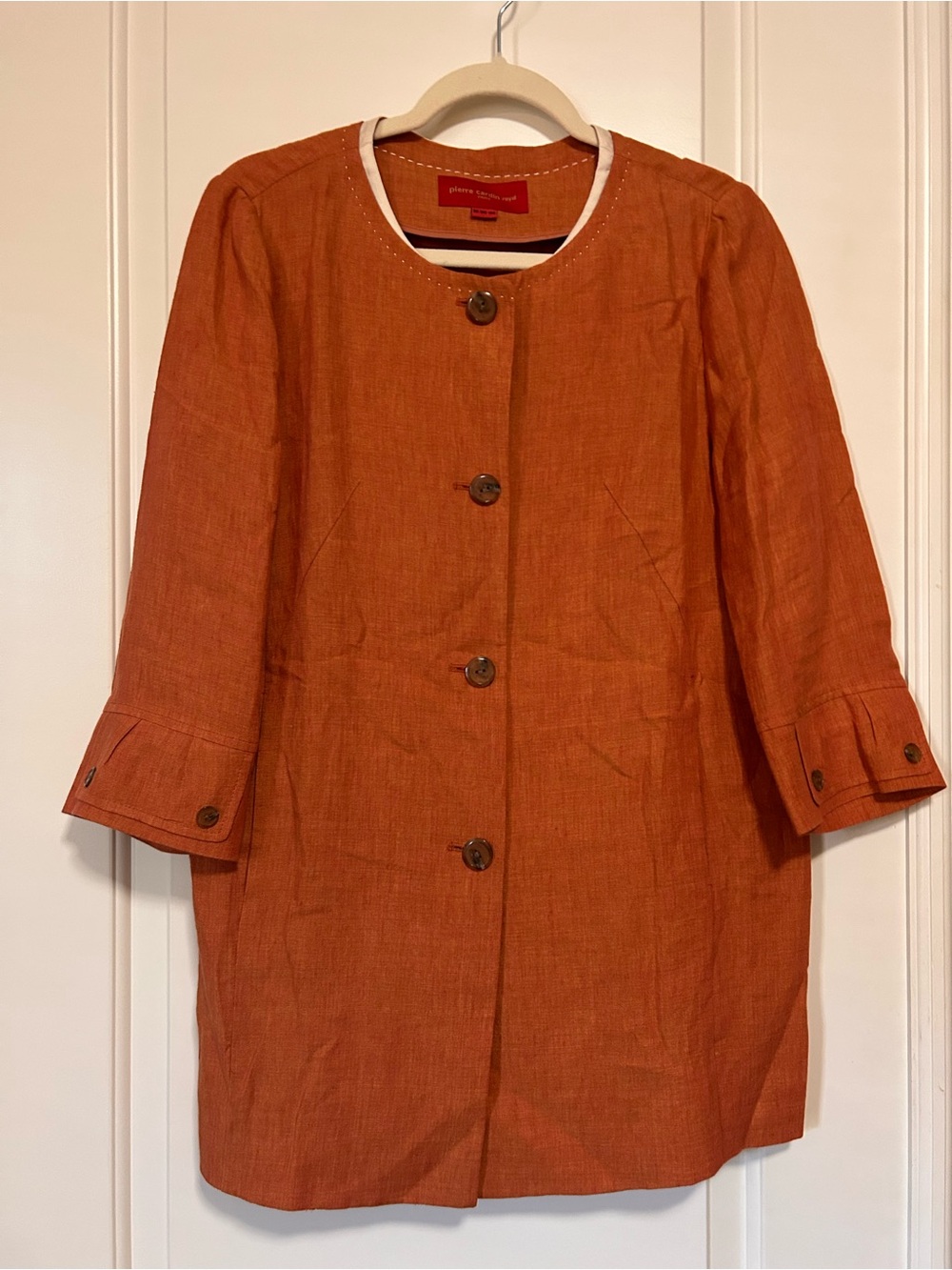🇫🇷🔆French Pierre Cardin Royal Parisian Rust Orange Linen Trench Coat 🔆🇫🇷